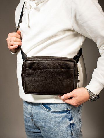Шкіряна сумка-бананка кросбоді Smart з натуральної шкіри, Коричнева s039 фото