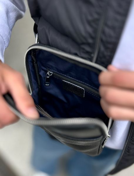 Cумка Slim, Чоловіча шкіряна сумка через плече, Натуральна шкіра, Чорний v2012 фото