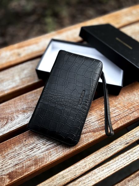 Клатч Croko чоловічий з Натуральної шкіри під крокодила, Чорний, 1 відділення v194 фото
