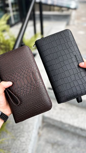 Клатч Croko, Чоловічий клатч з Натуральної шкіри під крокодила, Коричневий, 1 відділення v164 фото