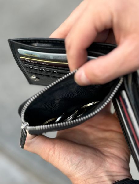Гаманець Compact, Чоловічий шкіряний гаманець, Натуральна шкіра, Монетниця, На кнопках v213 фото