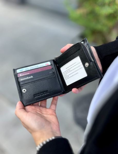 Гаманець Compact, Чоловічий шкіряний гаманець, Натуральна шкіра, Монетниця, На кнопках v213 фото