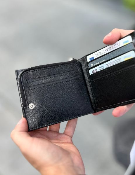 Гаманець Compact, Чоловічий шкіряний гаманець, Натуральна шкіра, Монетниця, На кнопках v213 фото