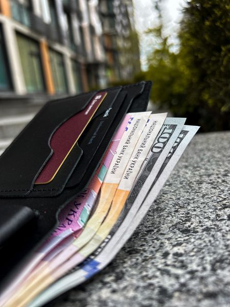 Гаманець Slim, Шкіряний гаманець, Натуральна шкіра, Ручна робота, Чорний v124 фото