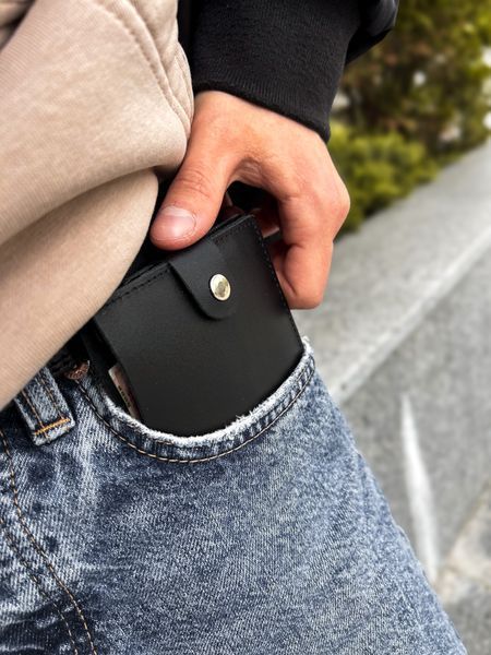 Гаманець Slim, Шкіряний гаманець, Натуральна шкіра, Ручна робота, Чорний v124 фото