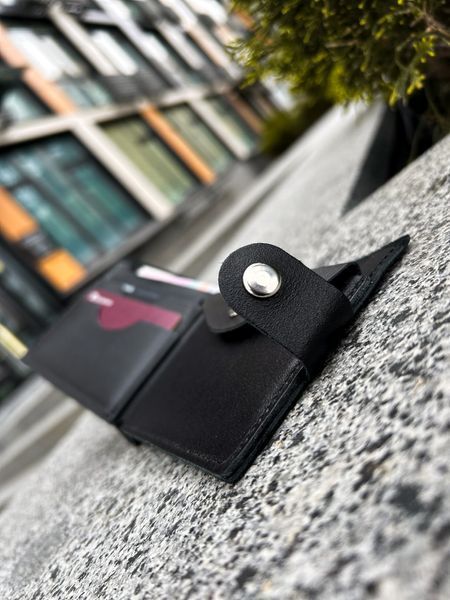 Гаманець Slim, Шкіряний гаманець, Натуральна шкіра, Ручна робота, Чорний v124 фото